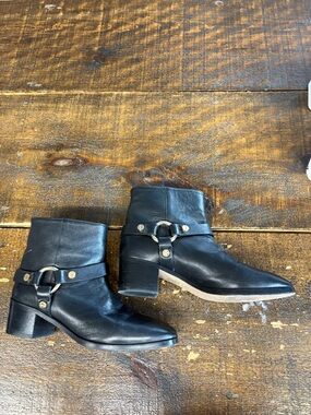 Stuart Weitzman Black Leather Harness Ankle Boots